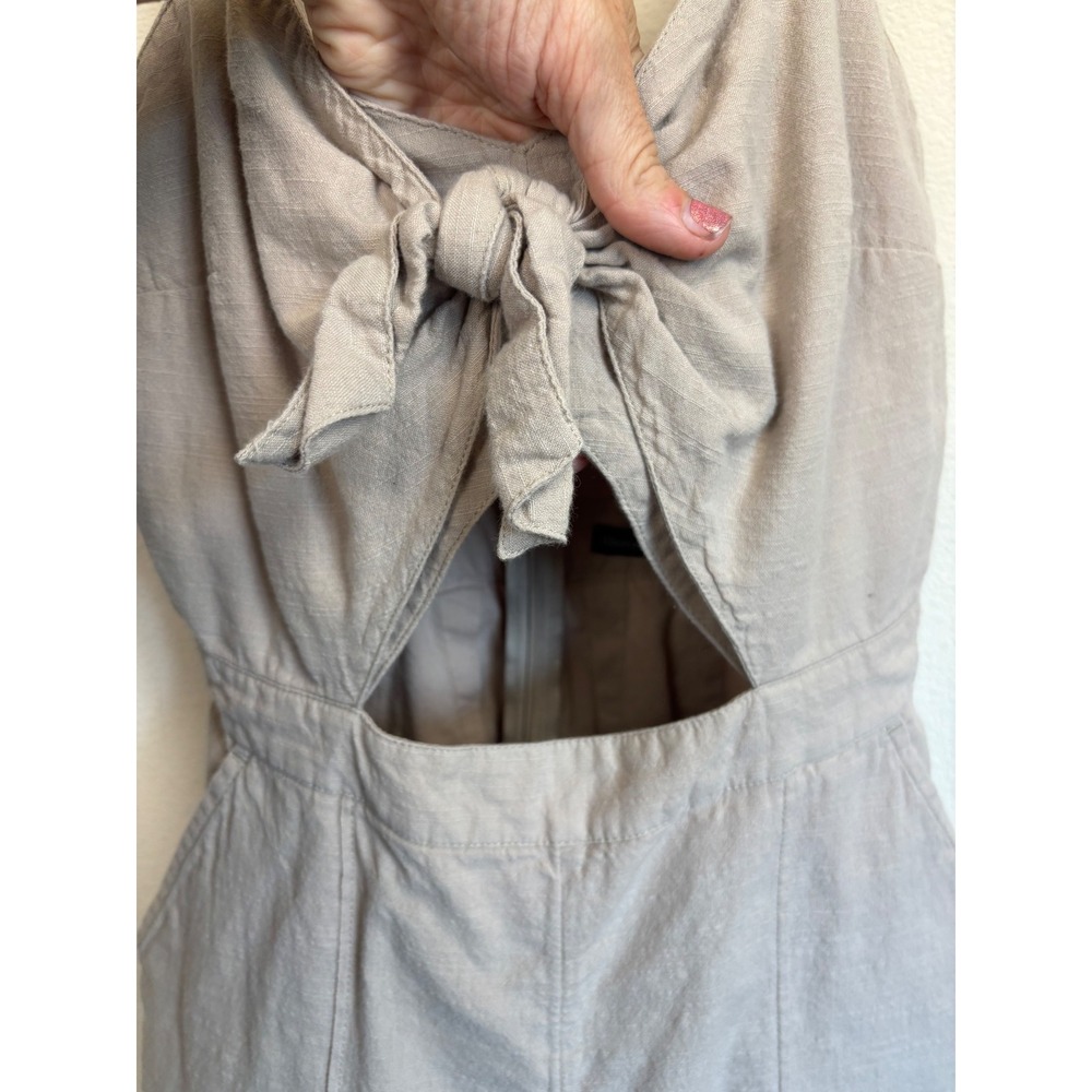 Abercrombie & Fitch Knot Front Tie Romper Womens Sz 0 Tan Cutout Cotton Beachy - Picture 6 of 10